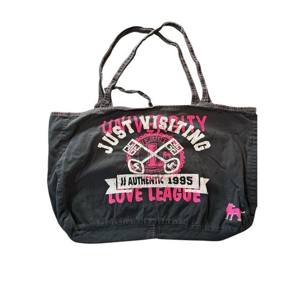 Vintage Victoria's Secret PINK Tote Bag Purse Reversible Pink Polka Dot Bag Love - Picture 1 of 12
